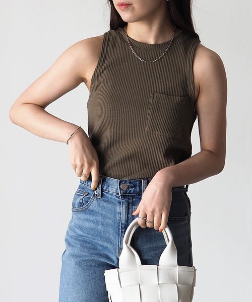 Riberry（リベリー）の「アメスリタンクトップ/ポケット付きワッフルタンクトップ（タンクトップ・レディース・ブラック/カーキ/アイボリー・MEDIUM）」の3枚目の写真