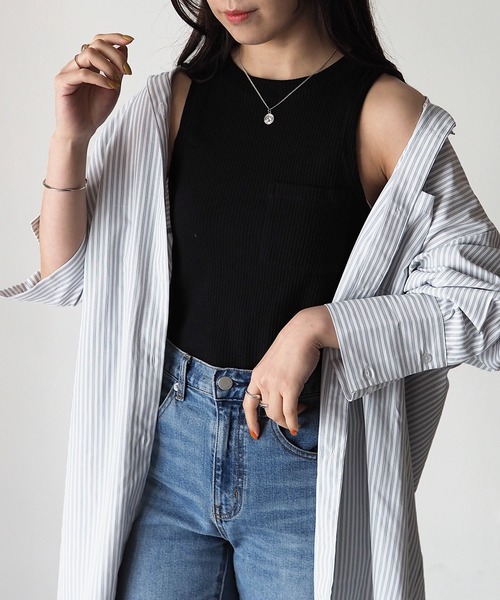 Riberry（リベリー）の「アメスリタンクトップ/ポケット付きワッフルタンクトップ（タンクトップ・レディース・ブラック/カーキ/アイボリー・MEDIUM）」の2枚目の写真