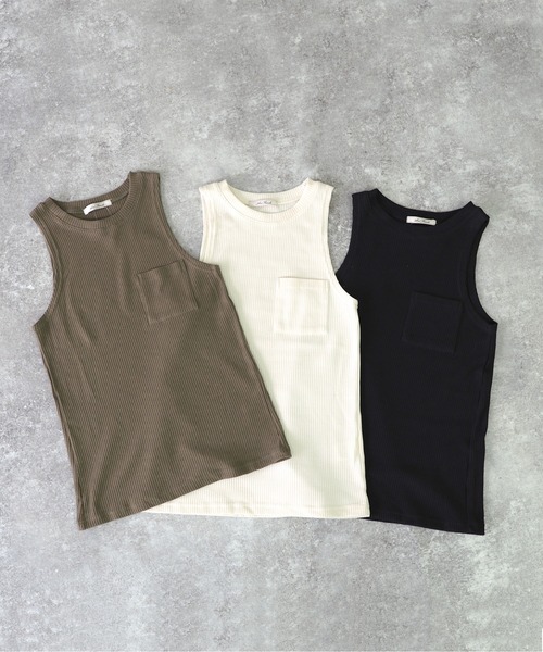 Riberry（リベリー）の「アメスリタンクトップ/ポケット付きワッフルタンクトップ（タンクトップ・レディース・ブラック/カーキ/アイボリー・MEDIUM）」の4枚目の写真