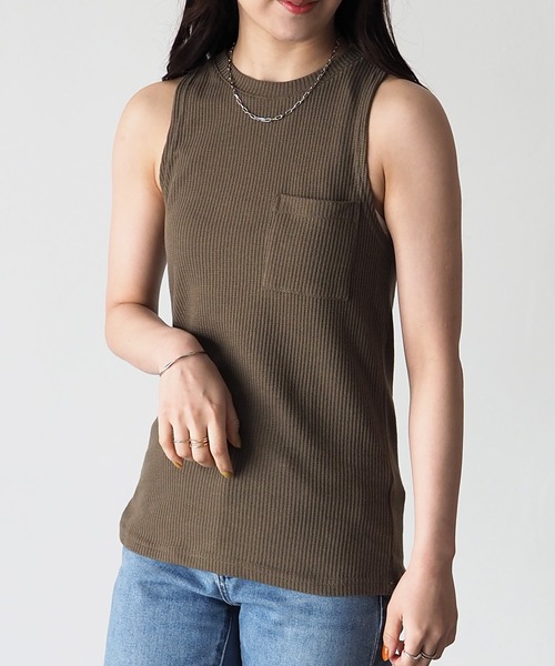 Riberry（リベリー）の「アメスリタンクトップ/ポケット付きワッフルタンクトップ（タンクトップ・レディース・ブラック/カーキ/アイボリー・MEDIUM）」の12枚目の写真