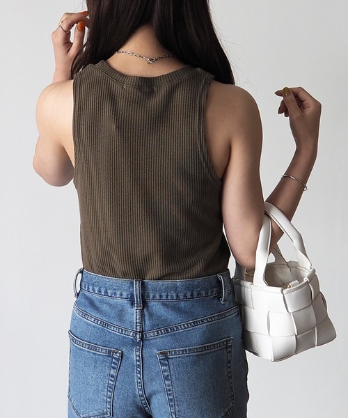 Riberry（リベリー）の「アメスリタンクトップ/ポケット付きワッフルタンクトップ（タンクトップ・レディース・ブラック/カーキ/アイボリー・MEDIUM）」の6枚目の写真