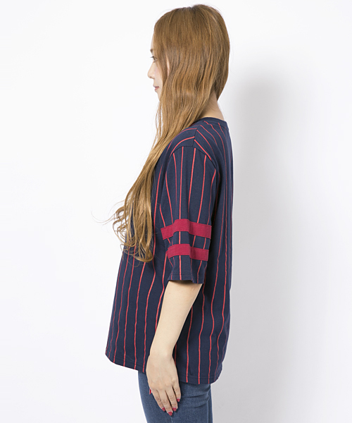 X-girl（エックスガール）の「STRIPE NUMBER TOP（Tシャツ/カットソー・レディース・ホワイト/ブラック/アッシュ/ネイビー・2/1）」の5枚目の写真