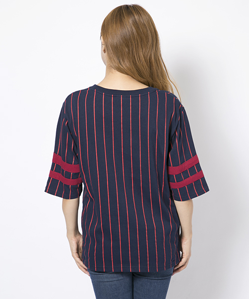 X-girl（エックスガール）の「STRIPE NUMBER TOP（Tシャツ/カットソー・レディース・ホワイト/ブラック/アッシュ/ネイビー・2/1）」の6枚目の写真