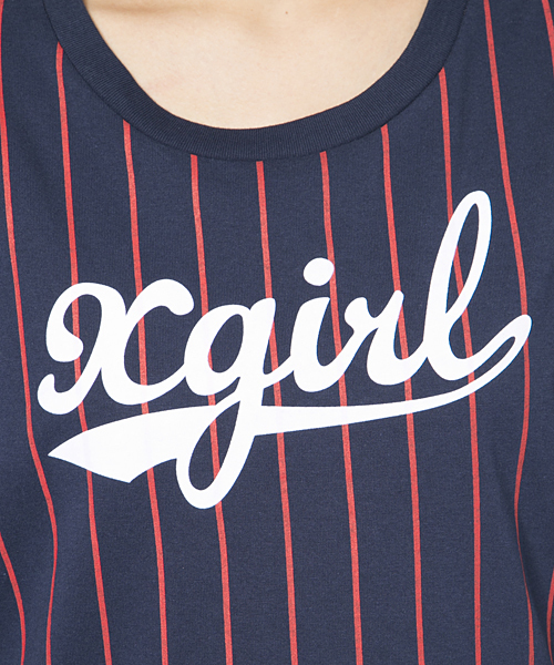 X-girl（エックスガール）の「STRIPE NUMBER TOP（Tシャツ/カットソー・レディース・ホワイト/ブラック/アッシュ/ネイビー・2/1）」の7枚目の写真