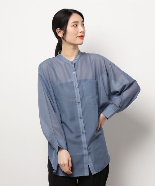 INGNI（イング）の「バンドカラーシアードルマンシャツ（シャツ/ブラウス・レディース・ブラック/パープル/ブラウン/アイボリー/ライトカーキ/ブルー・M）」の5枚目の写真