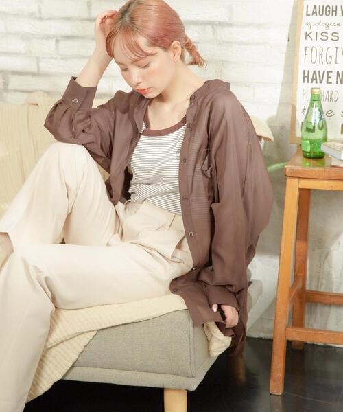 INGNI（イング）の「バンドカラーシアードルマンシャツ（シャツ/ブラウス・レディース・ブラック/パープル/ブラウン/アイボリー/ライトカーキ/ブルー・M）」の14枚目の写真