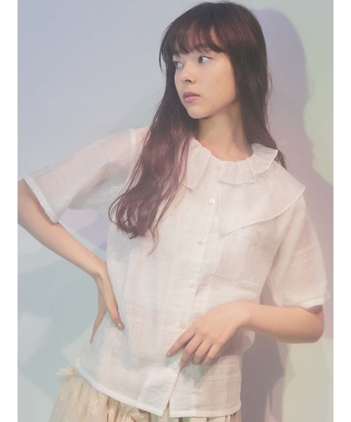 merry jenny（メリージェニー）の「シアーチェックフリルカラーブラウス（シャツ/ブラウス・レディース・オフホワイト/ブラック/ピンク・FREE）」の2枚目の写真