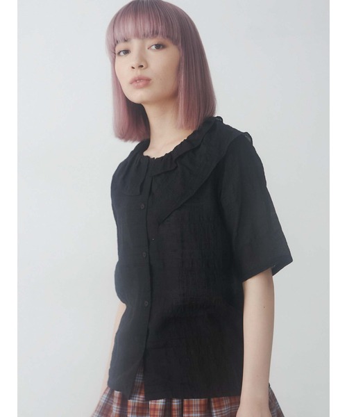 merry jenny（メリージェニー）の「シアーチェックフリルカラーブラウス（シャツ/ブラウス・レディース・オフホワイト/ブラック/ピンク・FREE）」の3枚目の写真