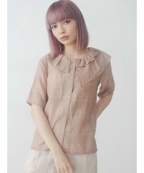 merry jenny（メリージェニー）の「シアーチェックフリルカラーブラウス（シャツ/ブラウス・レディース・オフホワイト/ブラック/ピンク・FREE）」の5枚目の写真