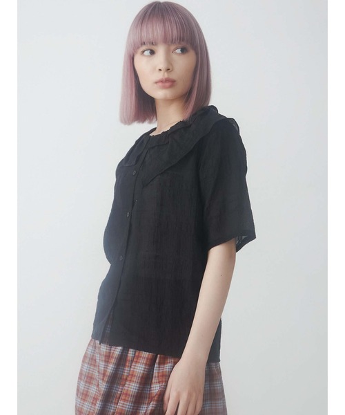 merry jenny（メリージェニー）の「シアーチェックフリルカラーブラウス（シャツ/ブラウス・レディース・オフホワイト/ブラック/ピンク・FREE）」の18枚目の写真