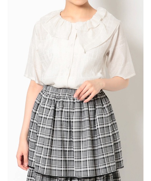 merry jenny（メリージェニー）の「シアーチェックフリルカラーブラウス（シャツ/ブラウス・レディース・オフホワイト/ブラック/ピンク・FREE）」の8枚目の写真