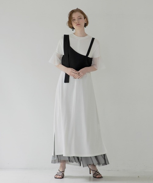 MIELI INVARIANT(ミエリインヴァリアント)の「Bustier Mix Flare Dress(ワンピース・レディース・ホワイト/ブラック・FREE)」の3枚目の写真