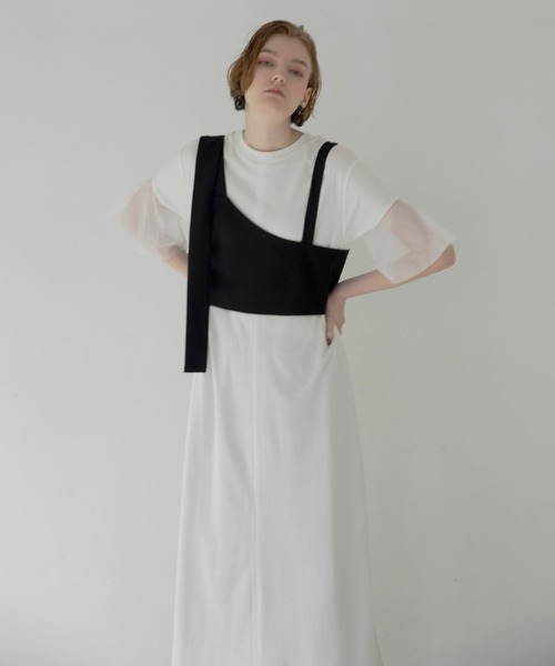 MIELI INVARIANT(ミエリインヴァリアント)の「Bustier Mix Flare Dress(ワンピース・レディース・ホワイト/ブラック・FREE)」の8枚目の写真