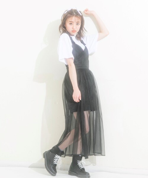 KOL ME BABY（コルミーベイビー）の「◆デニムチュールジャンスカ（スカート・レディース・ブラック・00）」の7枚目の写真