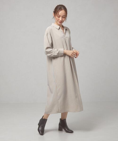 closet story(クローゼットストーリー)の「<closet story(クローゼットストーリー)>ストライプ ベルト シャツワンピース -ウォッシャブル-(ワンピース・レディース・ブラック/ベージュ/オレンジ系その他・FREE)」の3枚目の写真