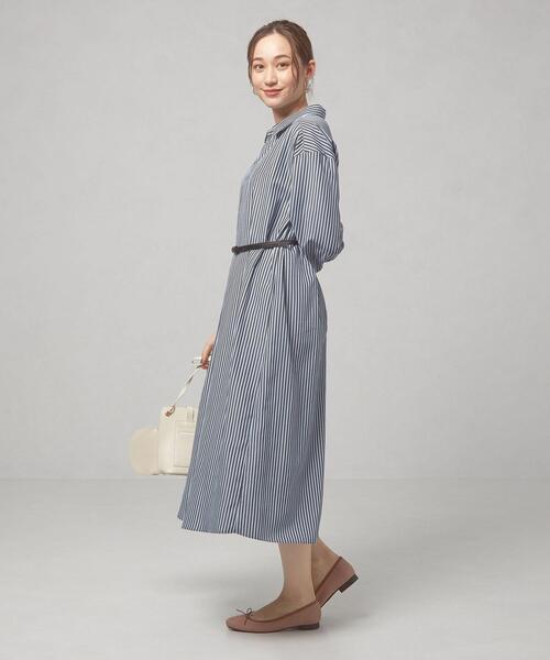 closet story(クローゼットストーリー)の「<closet story(クローゼットストーリー)>ストライプ ベルト シャツワンピース -ウォッシャブル-(ワンピース・レディース・ブラック/ベージュ/オレンジ系その他・FREE)」の2枚目の写真