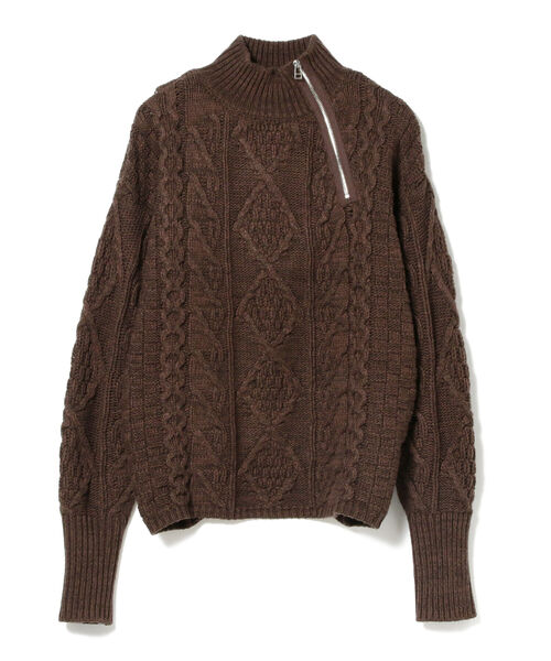 Ray BEAMS（レイビームス）の「RBS / ケーブル ジップ ハイネック ニット（ニット/セーター・レディース・ダークブラウン/オフホワイト・ONE SIZE）」の3枚目の写真