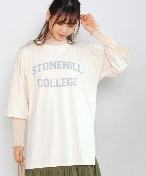 Crisp yours(クリスプユアーズ)の「【WEB限定】”stonehill”フットボールTシャツ(Tシャツ/カットソー・レディース・ネイビー/ブラウン/ブルー/アイボリー・FREE)」の3枚目の写真