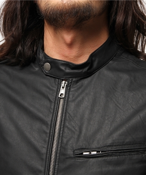 WEGO（ウィゴー）の「WEGO/フェイクレザーシングルライダースジャケット（ライダースジャケット・メンズ・ブラック/ベージュ・MEDIUM/LARGE）」の12枚目の写真