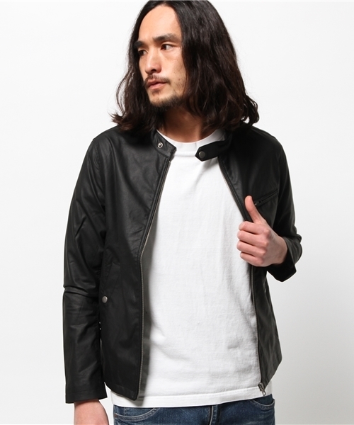 WEGO（ウィゴー）の「WEGO/フェイクレザーシングルライダースジャケット（ライダースジャケット・メンズ・ブラック/ベージュ・MEDIUM/LARGE）」の3枚目の写真