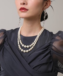 パール ロンデルビジュー 2連 ネックレス パーティー 結婚式 お呼ばれ オケージョン