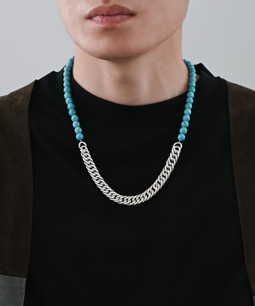 Editors Draw（エディターズドロー）の「マーブルストーン×チェーン ネックレス Ria. Jaysmee/リアジェイズミー（ネックレス・メンズ・ホワイト/ターコイズブルー・ONE SIZE）」の2枚目の写真