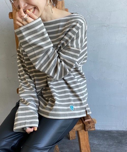 ORCIVAL（オーシバル）の「[ORCIVAL/オーシバル] ワイドシルエット ボートネックバスクTシャツ（Tシャツ/カットソー・レディース・ホワイト/ブラック/ベージュ/パープル/グレイッシュベージュ/ホワイト系/ホワイト系1/ブラック系/グレー系/パープル系/レッド系/イエロー・1）」の7枚目の写真