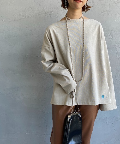 ORCIVAL（オーシバル）の「[ORCIVAL/オーシバル] ワイドシルエット ボートネックバスクTシャツ（Tシャツ/カットソー・レディース・ホワイト/ブラック/ベージュ/パープル/グレイッシュベージュ/ホワイト系/ホワイト系1/ブラック系/グレー系/パープル系/レッド系/イエロー・1）」の8枚目の写真