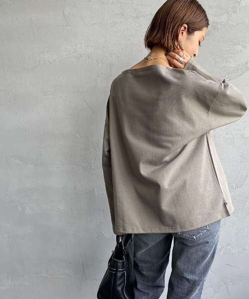 ORCIVAL（オーシバル）の「[ORCIVAL/オーシバル] ワイドシルエット ボートネックバスクTシャツ（Tシャツ/カットソー・レディース・ホワイト/ブラック/ベージュ/パープル/グレイッシュベージュ/ホワイト系/ホワイト系1/ブラック系/グレー系/パープル系/レッド系/イエロー・1）」の9枚目の写真