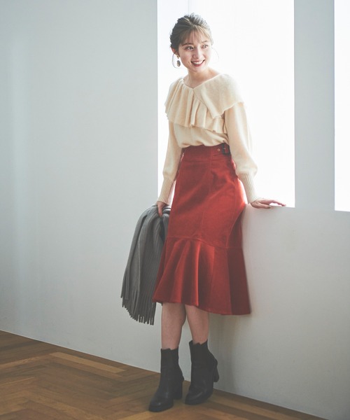 31 Sons de mode（トランテアン　ソン　ドゥ　モード）の「コーデュロイマーメイドスカート（スカート・レディース・ピンク/オレンジ/グリーン・38/36）」の5枚目の写真