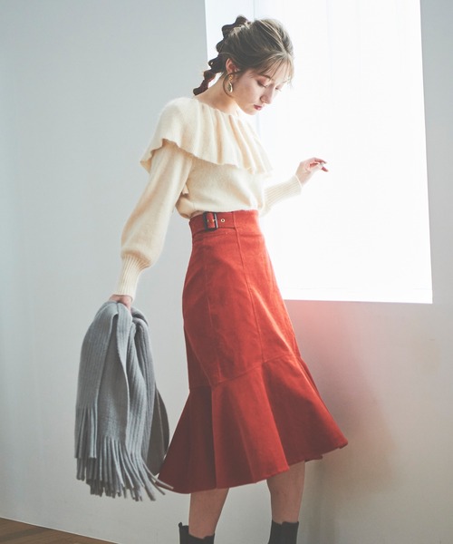 31 Sons de mode（トランテアン　ソン　ドゥ　モード）の「コーデュロイマーメイドスカート（スカート・レディース・ピンク/オレンジ/グリーン・38/36）」の10枚目の写真