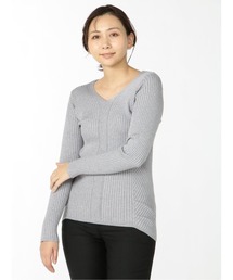 m.f.editorial | エムエフエディトリアルレディース/m.f.editorial：Women  ラメリブ Vネック ニットプルオーバー(ニット/セーター)
