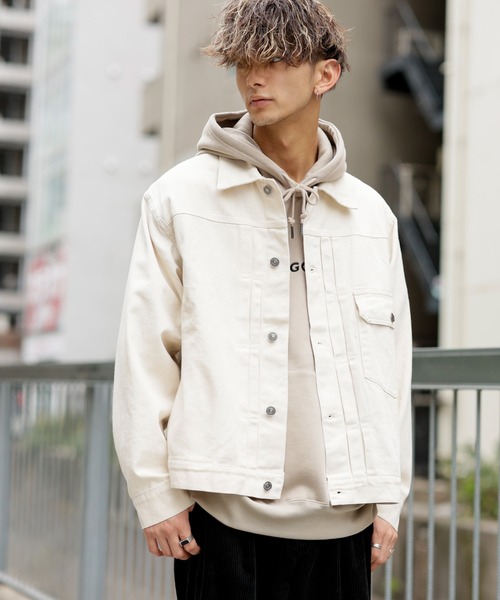 Beno（ビーノ）の「デニム ワイドシルエット JKT（デニムジャケット・メンズ・ブラック/インディゴブルー/ライトインディゴブルー/ワンウォッシュ/キナリ・M/L/XL）」の19枚目の写真