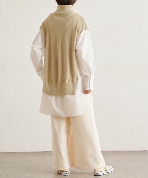 BONbazaar（ボンバザール）の「《この1枚で決まる！》シャツドッキングチュニックニット（ニット/セーター・レディース・ベージュ/グレー/ブラック・FREE）」の4枚目の写真