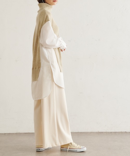 BONbazaar（ボンバザール）の「《この1枚で決まる！》シャツドッキングチュニックニット（ニット/セーター・レディース・ベージュ/グレー/ブラック・FREE）」の5枚目の写真