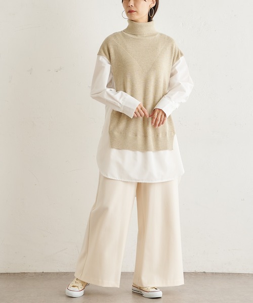 BONbazaar（ボンバザール）の「《この1枚で決まる！》シャツドッキングチュニックニット（ニット/セーター・レディース・ベージュ/グレー/ブラック・FREE）」の6枚目の写真