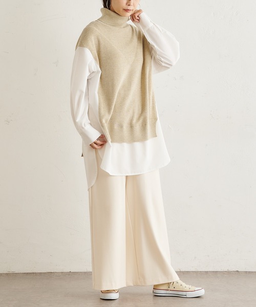 BONbazaar（ボンバザール）の「《この1枚で決まる！》シャツドッキングチュニックニット（ニット/セーター・レディース・ベージュ/グレー/ブラック・FREE）」の7枚目の写真