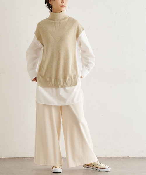 BONbazaar（ボンバザール）の「《この1枚で決まる！》シャツドッキングチュニックニット（ニット/セーター・レディース・ベージュ/グレー/ブラック・FREE）」の8枚目の写真