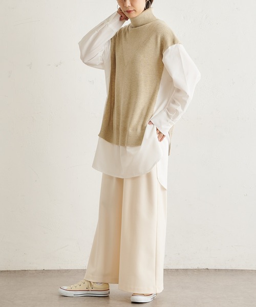 BONbazaar（ボンバザール）の「《この1枚で決まる！》シャツドッキングチュニックニット（ニット/セーター・レディース・ベージュ/グレー/ブラック・FREE）」の9枚目の写真