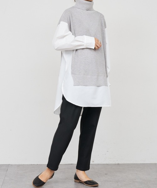 BONbazaar（ボンバザール）の「《この1枚で決まる！》シャツドッキングチュニックニット（ニット/セーター・レディース・ベージュ/グレー/ブラック・FREE）」の20枚目の写真