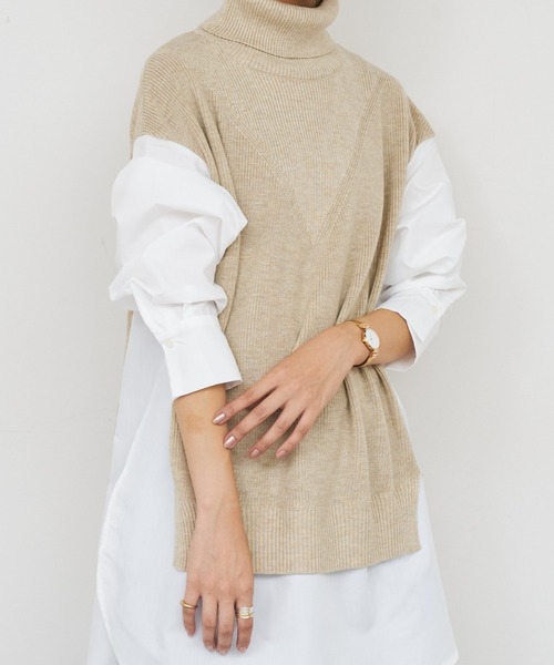 BONbazaar（ボンバザール）の「《この1枚で決まる！》シャツドッキングチュニックニット（ニット/セーター・レディース・ベージュ/グレー/ブラック・FREE）」の21枚目の写真