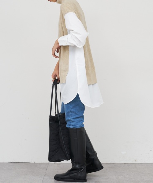 BONbazaar（ボンバザール）の「《この1枚で決まる！》シャツドッキングチュニックニット（ニット/セーター・レディース・ベージュ/グレー/ブラック・FREE）」の11枚目の写真