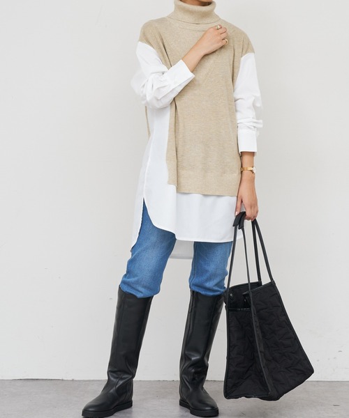 BONbazaar（ボンバザール）の「《この1枚で決まる！》シャツドッキングチュニックニット（ニット/セーター・レディース・ベージュ/グレー/ブラック・FREE）」の10枚目の写真