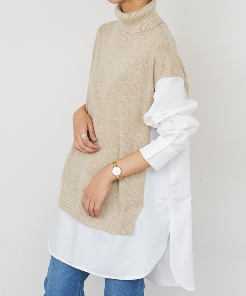 BONbazaar（ボンバザール）の「《この1枚で決まる！》シャツドッキングチュニックニット（ニット/セーター・レディース・ベージュ/グレー/ブラック・FREE）」の16枚目の写真