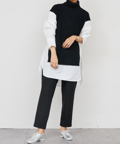 BONbazaar（ボンバザール）の「《この1枚で決まる！》シャツドッキングチュニックニット（ニット/セーター・レディース・ベージュ/グレー/ブラック・FREE）」の12枚目の写真