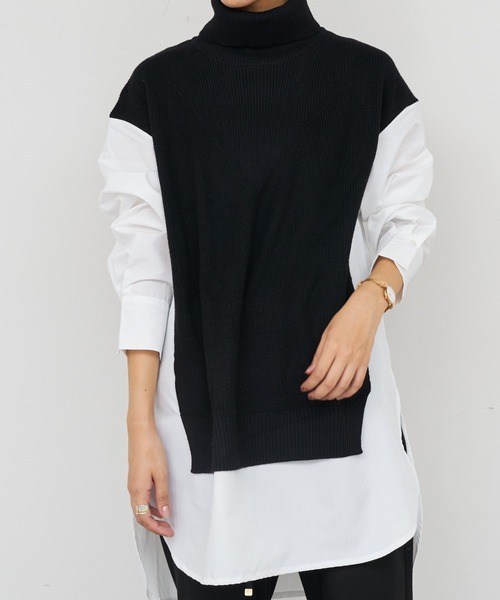 BONbazaar（ボンバザール）の「《この1枚で決まる！》シャツドッキングチュニックニット（ニット/セーター・レディース・ベージュ/グレー/ブラック・FREE）」の14枚目の写真