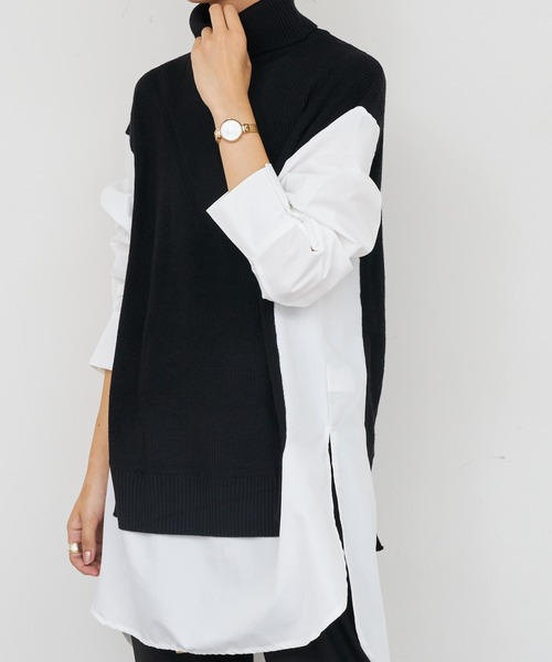 BONbazaar（ボンバザール）の「《この1枚で決まる！》シャツドッキングチュニックニット（ニット/セーター・レディース・ベージュ/グレー/ブラック・FREE）」の22枚目の写真