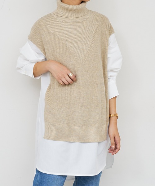 BONbazaar（ボンバザール）の「《この1枚で決まる！》シャツドッキングチュニックニット（ニット/セーター・レディース・ベージュ/グレー/ブラック・FREE）」の19枚目の写真