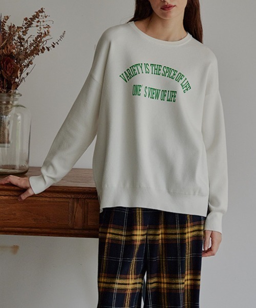 RAWLIFE(ロウライフ)の「SUGAR ROSE/シュガー ローズ/ロゴカーブハーフミラノプルオーバー(ニット/セーター・レディース・ホワイト/チャコール・FREE)」の9枚目の写真