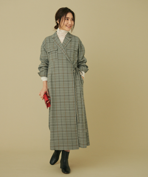 【東原妙子さんコラボ】【WEB限定】チェック開襟カシュクールワンピース